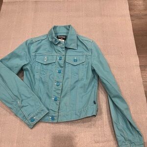 [S]VTG Polo Jeans Co. Ralph Lauren Turquoise Saturday Jean Jacket Cropped